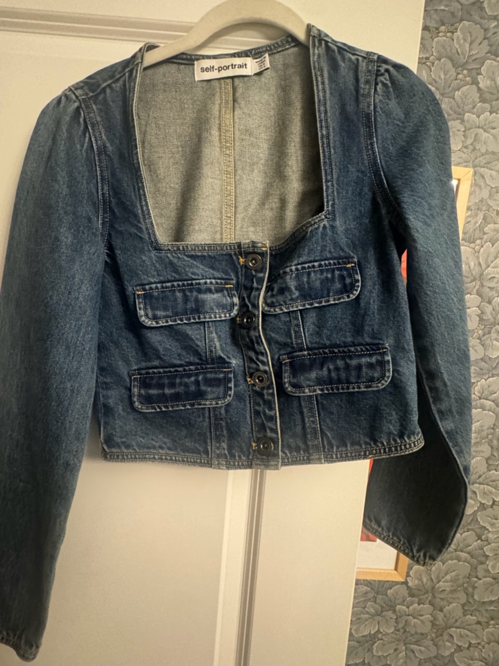 Self-Portrait Denim Button-Front top in Vintage Blue